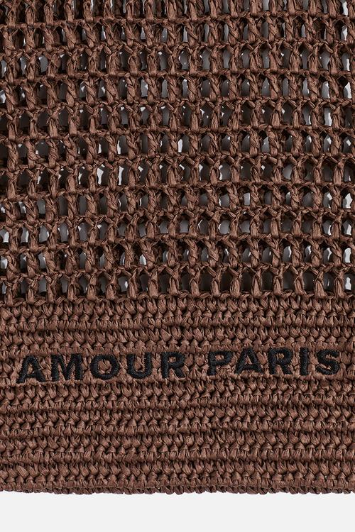 Straw tote bag - dark brown 