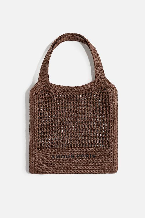 Straw tote bag - dark brown 