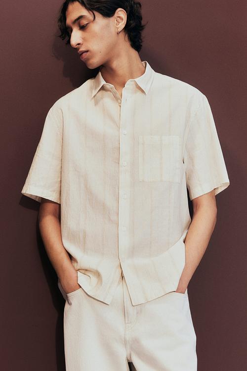Regular fit short-sleeved shirt - cream
