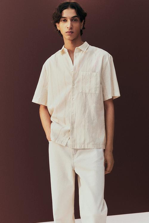 Regular fit short-sleeved shirt - cream