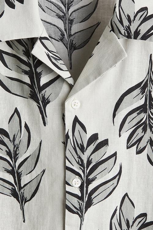 Regular fit linen-blend resort shirt - white & grey patterned