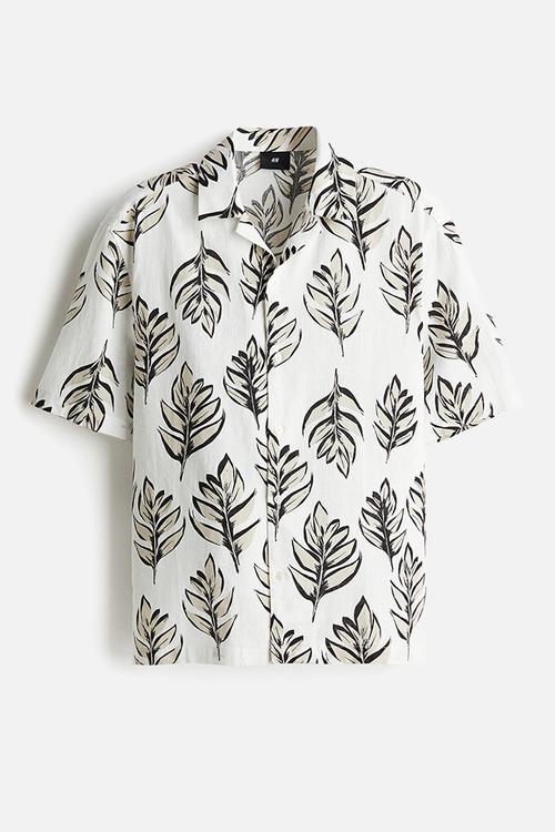 Regular fit linen-blend resort shirt - white & beige patterned