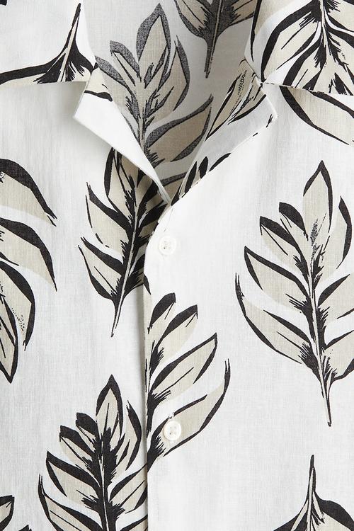 Regular fit linen-blend resort shirt - white & beige patterned