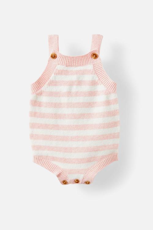 Organic knit bubbysuit - soft musk marle-milk/stripe