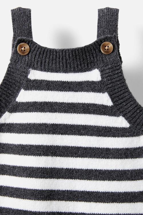 Organic knit bubbysuit - charcoal marle-milk/stripe