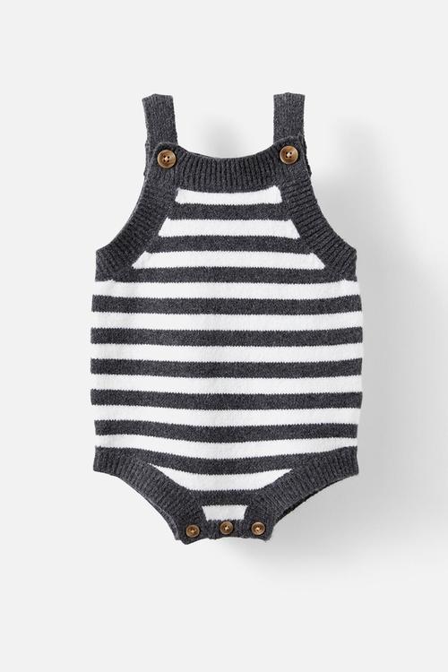Organic knit bubbysuit - charcoal marle-milk/stripe
