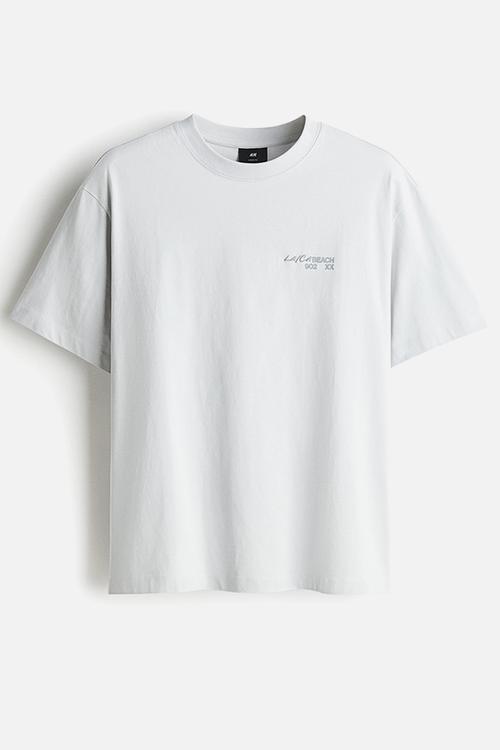 Loose fit printed t-shirt - light grey beach