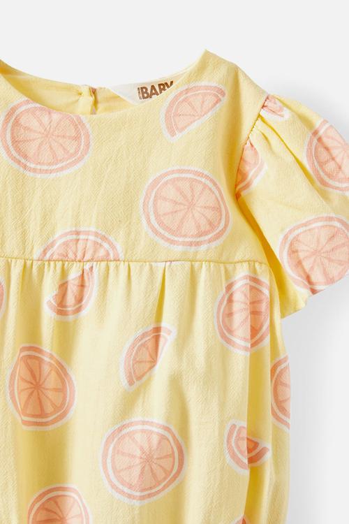 Perry short sleeve bubbysuit - baby yellow oranges