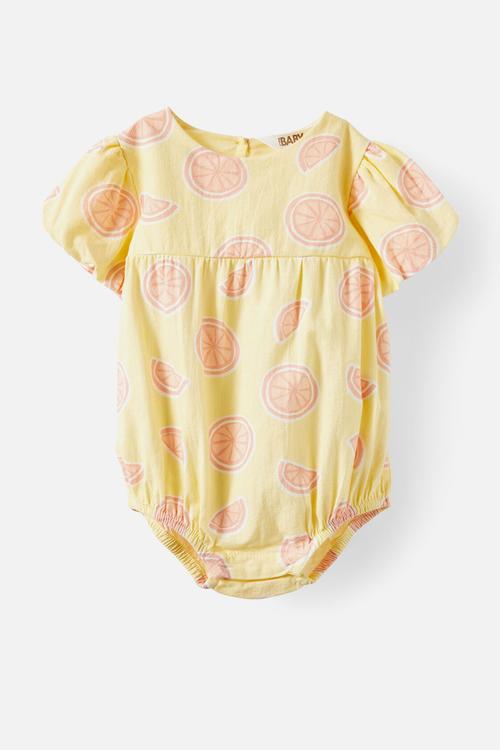 Perry short sleeve bubbysuit - baby yellow oranges