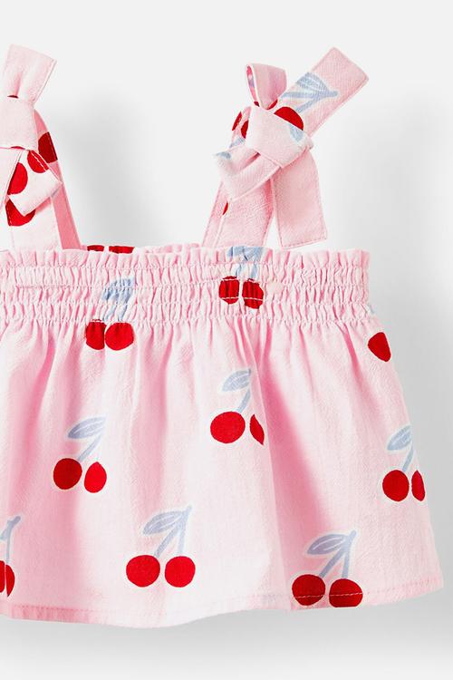 Gigi shirred top - blush pink cherries
