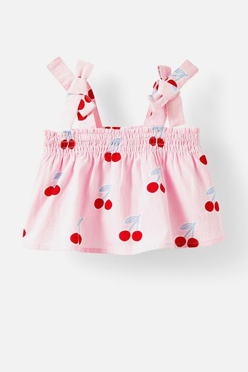 Gigi shirred top - blush pink cherries