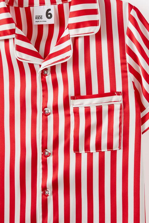 Casey short sleeve pyjama set - poppy stripe/varsity red
