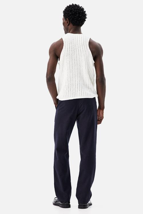 Regular fit linen-blend trousers - navy blue