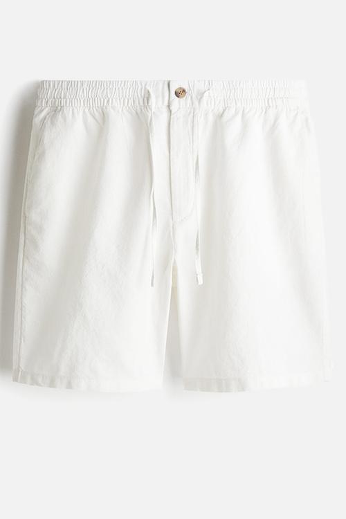 Regular fit linen-blend shorts - white