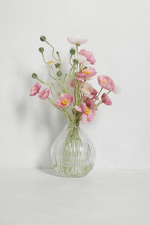 Poppies in bud vase - pink & cream