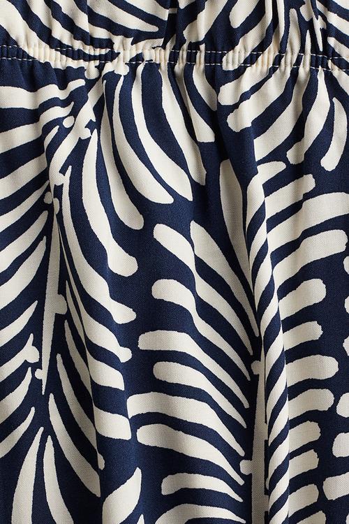Cropped pull-on trousers - navy blue & white patterned 