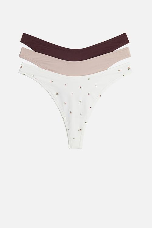 3 pack microfibre thong briefs - white floral