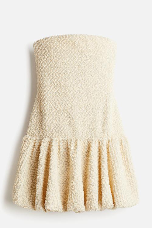 Bubble-hem bandeau dress - cream 