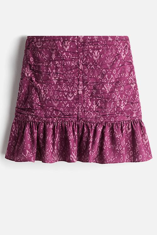 Gathered mini skirt - purple patterned 