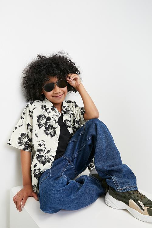 Tie dye button down shirt - ecru & black