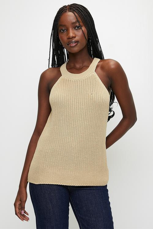 Wmn Harlow s/l Knitted Halter Top - Stone