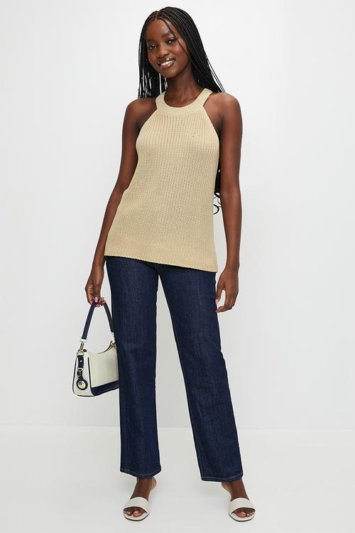 Wmn Harlow s/l Knitted Halter Top - Stone