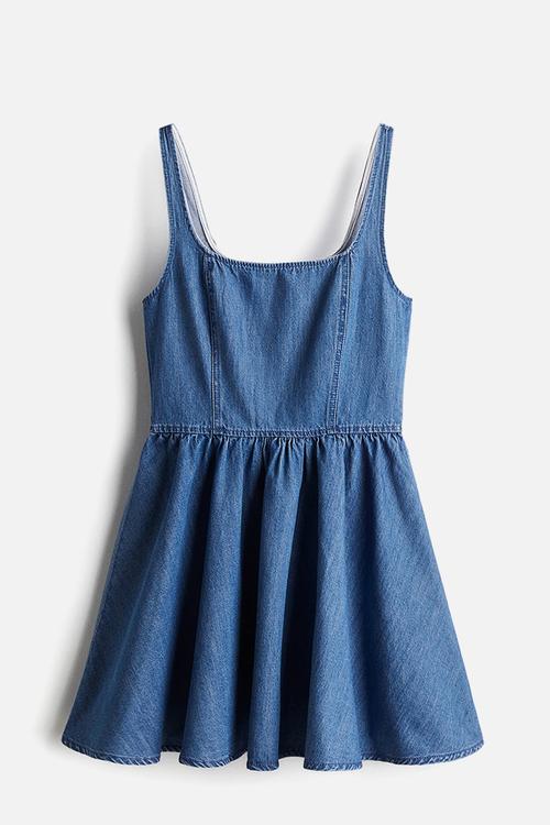 Flared-skirt denim dress - denim blue