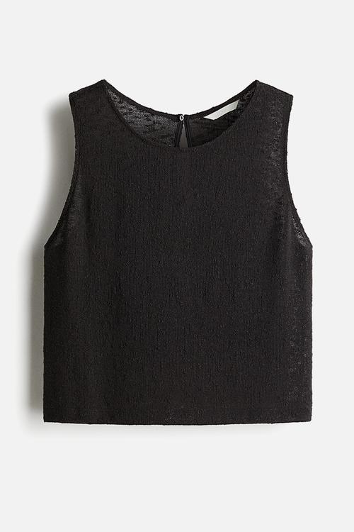 Textured-knit vest top - black