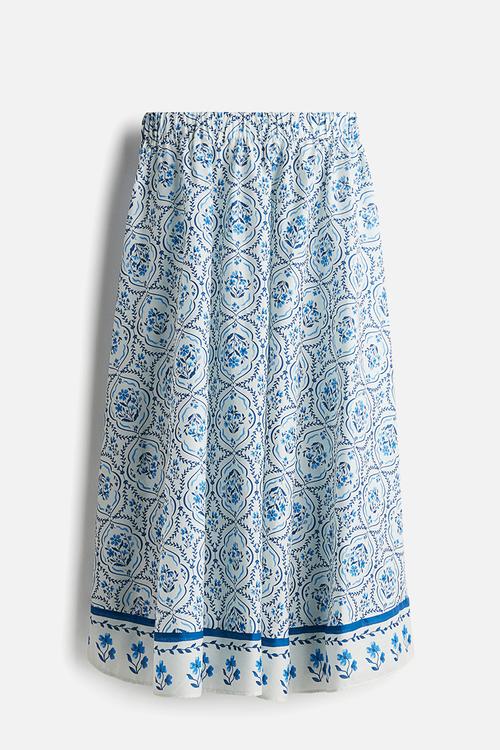 Cotton skirt - white/blue patterned