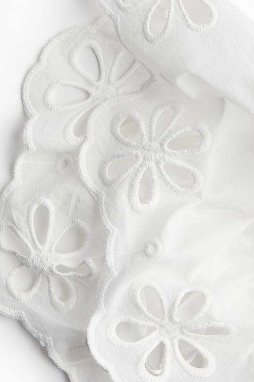 Broderie anglaise-detail ribbed top - cream