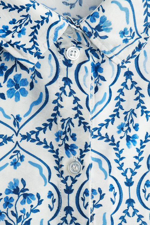 Short-sleeved twill shirt - white/blue patterned 