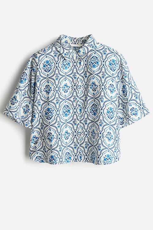 Short-sleeved twill shirt - white/blue patterned 