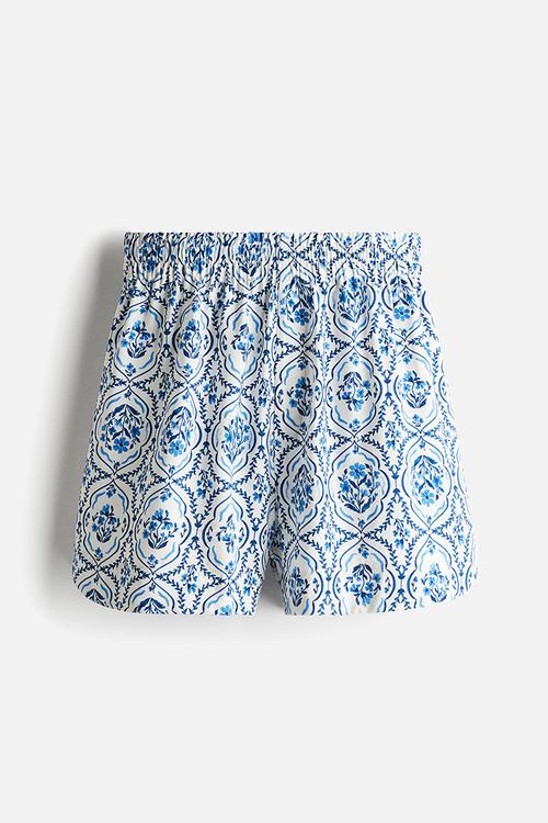 Pull-on twill shorts - white/blue patterned