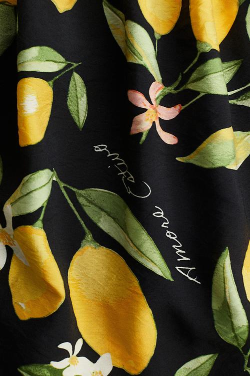 Balloon-sleeved tunic dress - black/lemons