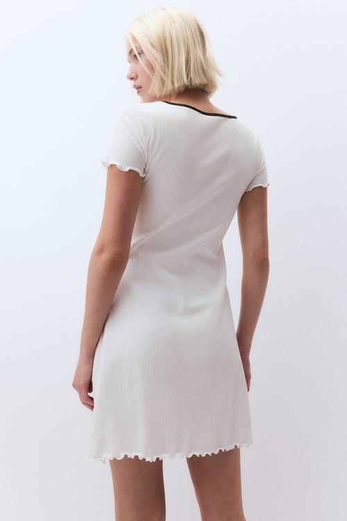 Overlock-detail flared-skirt dress - white