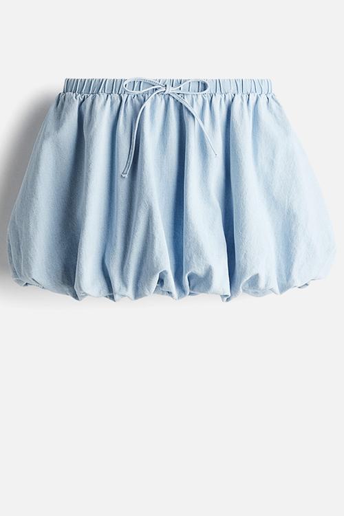 Bubble-hem denim skirt -  light denim blue