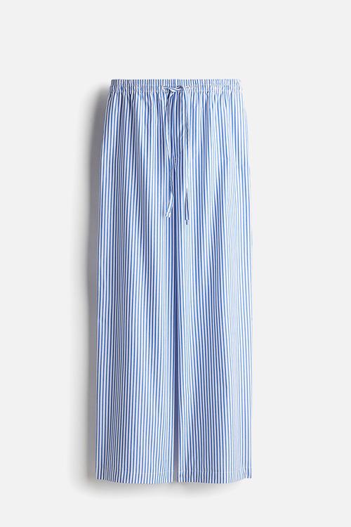 Cotton drawstring trousers - white & blue striped