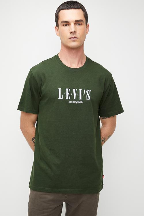 Ss Relaxed Fit Tee - Serif Logo Kombu Green Graphic