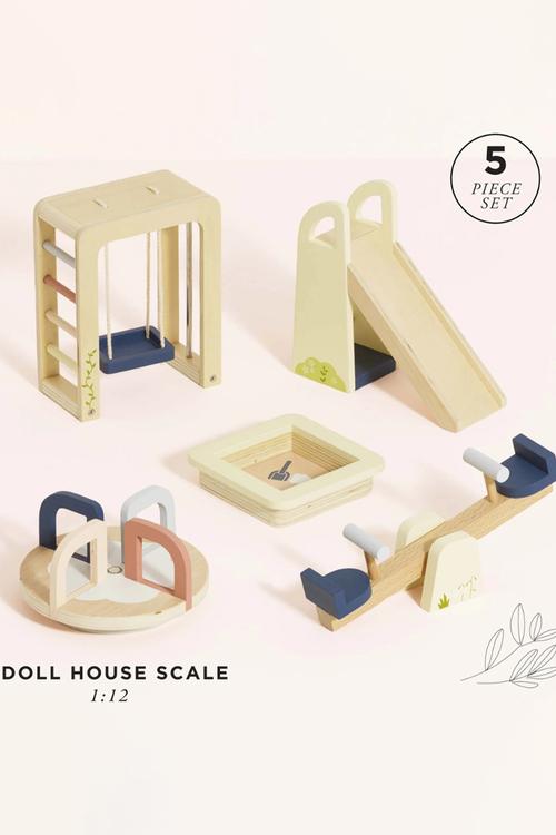 5 Pc Dolls House outdoor play Furniture - sage /beige.