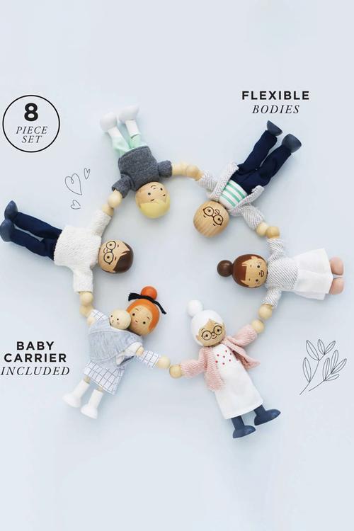 7 Pc Dolls House Family Set - sage /beige