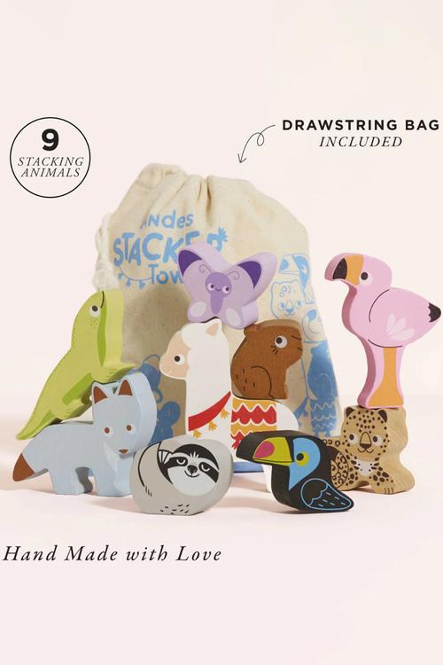 10Pcs Andes Stacking Animals & Bag - multi