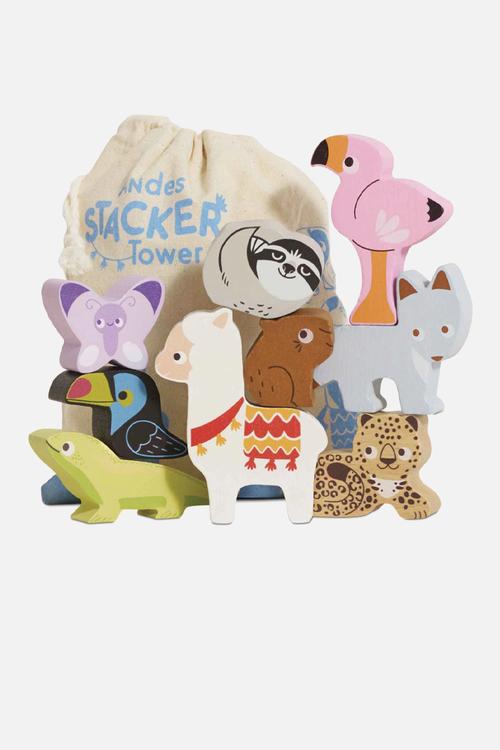 10Pcs Andes Stacking Animals & Bag - multi