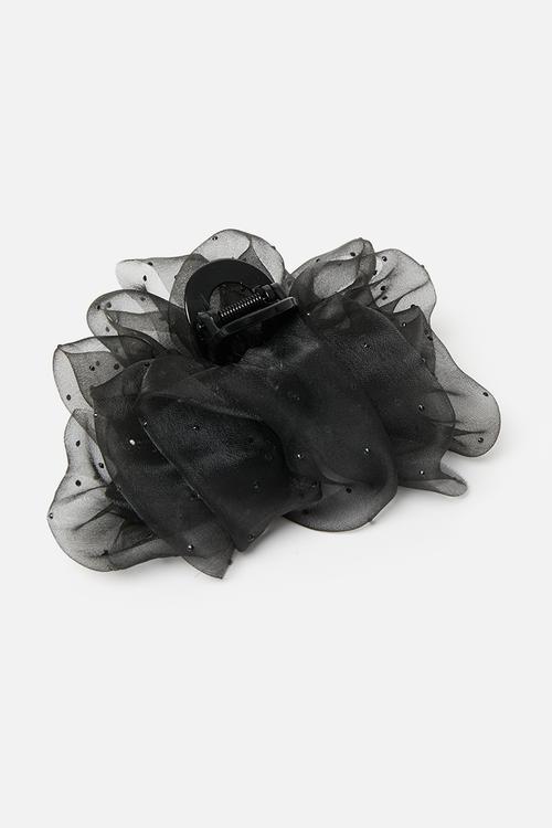 Athena chiffon bow claw clip-black