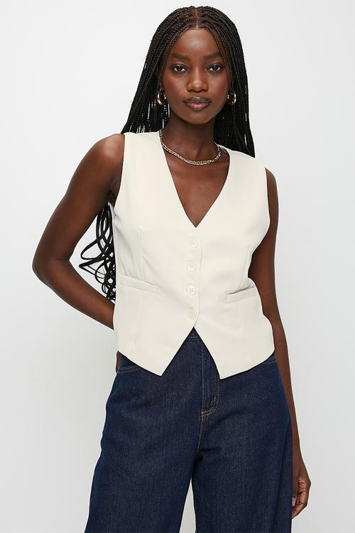 Ladies Fitted Button Down Waistcoat - Cream