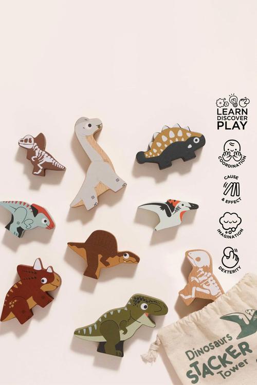 10Pcs  Jurassic Stacking Dinosaurs & Bag - multi