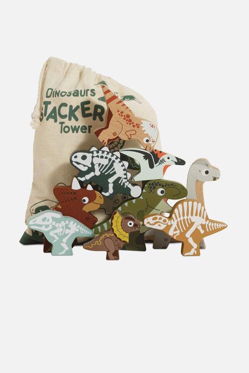 10Pcs  Jurassic Stacking Dinosaurs & Bag - multi