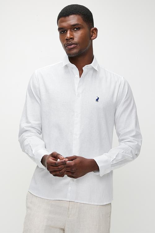 Lex ss plain linen shirt - white