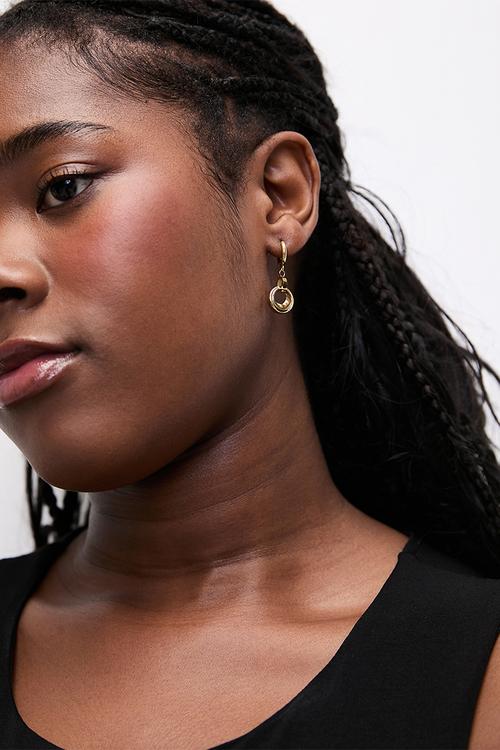 Modern hoop and drop earrings - gold