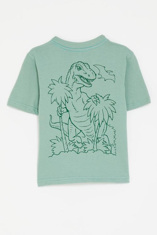 Graphic & placement print tee - sage green/palm tree/t-rex
