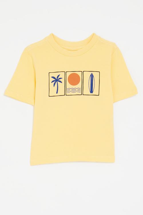 Short sleeve placement print tee - custard yellow/multi